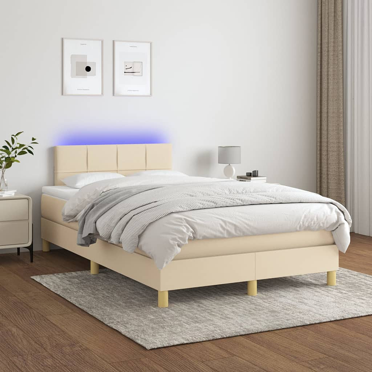 vidaXL Cama box spring c/ colchão e LED 120x200 cm tecido cor creme 1