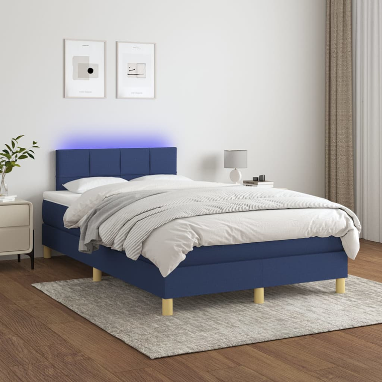 vidaXL Cama box spring c/ colchão e LED 120x200 cm tecido azul 1