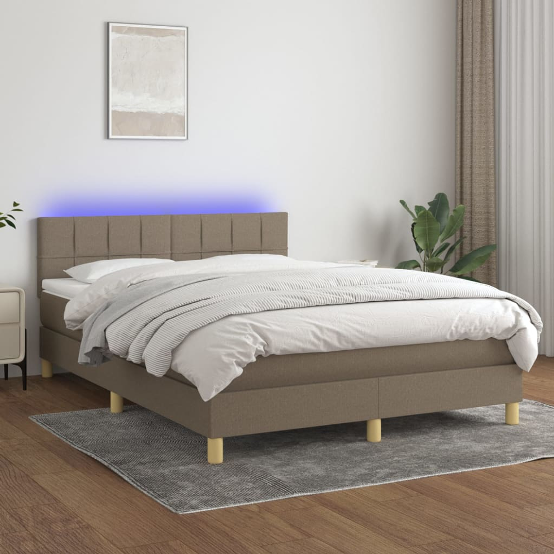 vidaXL Cama box spring colchão/LED 140x200 cm tecido cinza-acastanhado 1