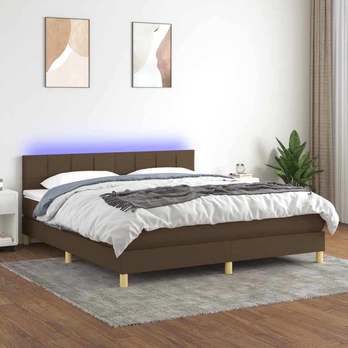 vidaXL Cama box spring c/ colchão/LED 160x200cm tecido castanho-escuro  1