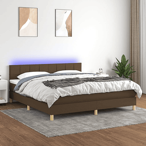 vidaXL Cama box spring c/ colchão/LED 160x200cm tecido castanho-escuro 