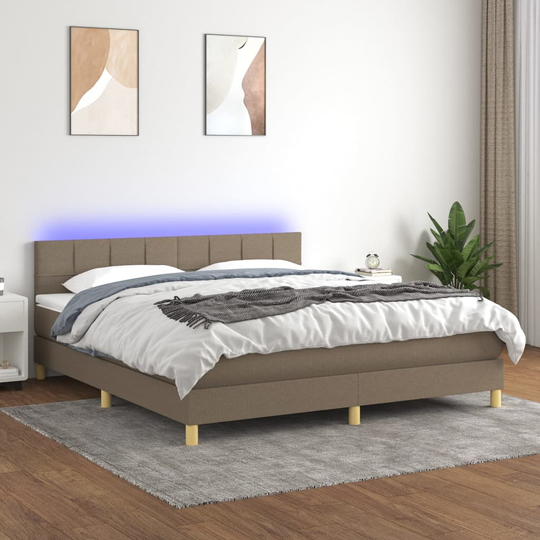 vidaXL Cama box spring colchão/LED 160x200 cm tecido cinza-acastanhado 1