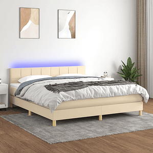 vidaXL Cama box spring c/ colchão e LED 160x200 cm tecido cor creme