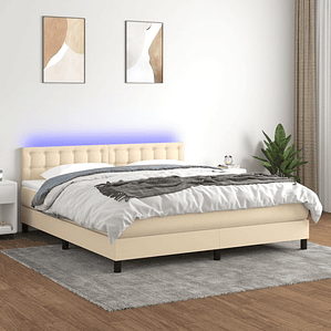 vidaXL Cama box spring c/ colchão e LED 180x200 cm tecido cor creme