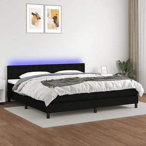 vidaXL Cama box spring c/ colchão e LED 200x200 cm tecido preto
