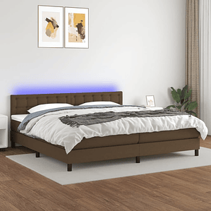 vidaXL Cama box spring c/ colchão/LED 200x200cm tecido castanho-escuro