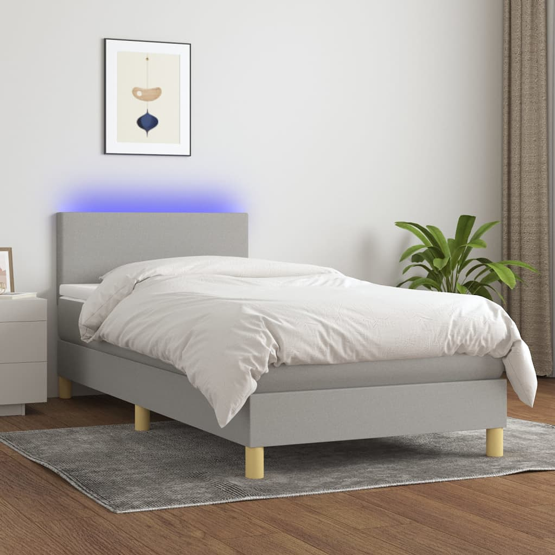 vidaXL Cama box spring c/ colchão e LED 80x200 cm tecido cinza-claro 1