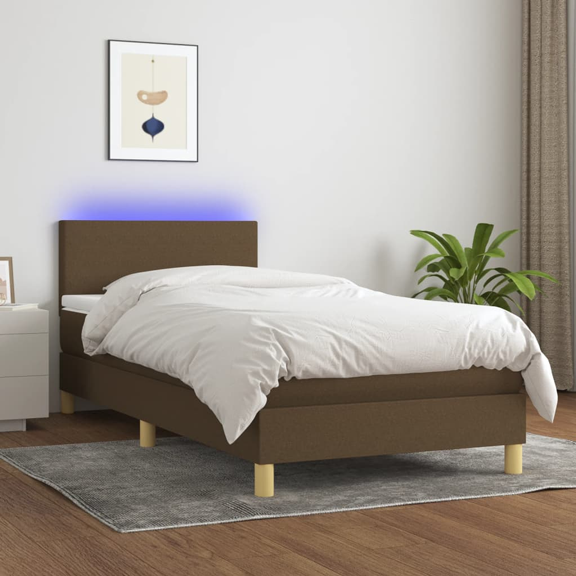 vidaXL Cama box spring c/ colchão/LED 80x200cm tecido castanho-escuro 1