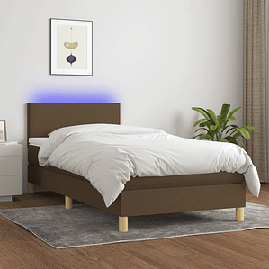 vidaXL Cama box spring c/ colchão/LED 90x190 cm tecido castanho-escuro