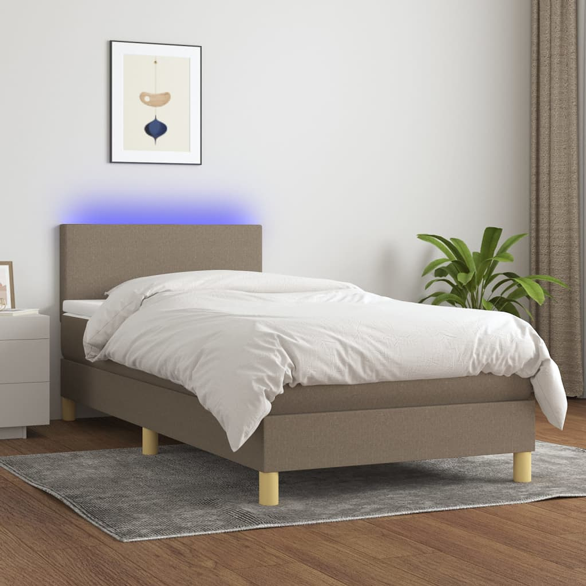 vidaXL Cama box spring colchão/LED 100x200cm tecido cinza-acastanhado 1