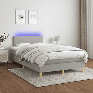 vidaXL Cama box spring c/ colchão e LED 120x200 cm tecido cinza-claro