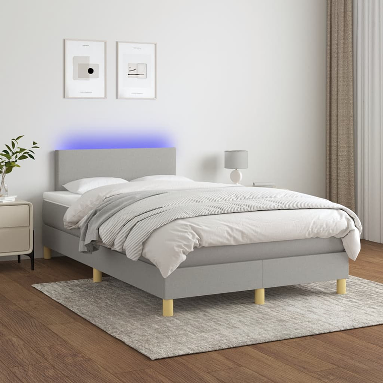 vidaXL Cama box spring c/ colchão e LED 120x200 cm tecido cinza-claro 1