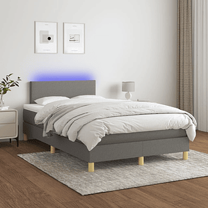 vidaXL Cama box spring c/ colchão e LED 120x200 cm tecido cinza-escuro