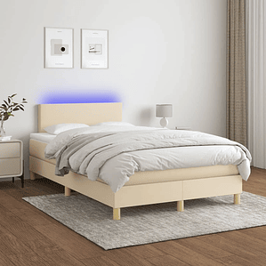 vidaXL Cama box spring c/ colchão e LED 120x200 cm tecido cor creme