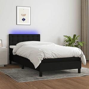 vidaXL Cama box spring c/ colchão e LED 90x200 cm tecido preto