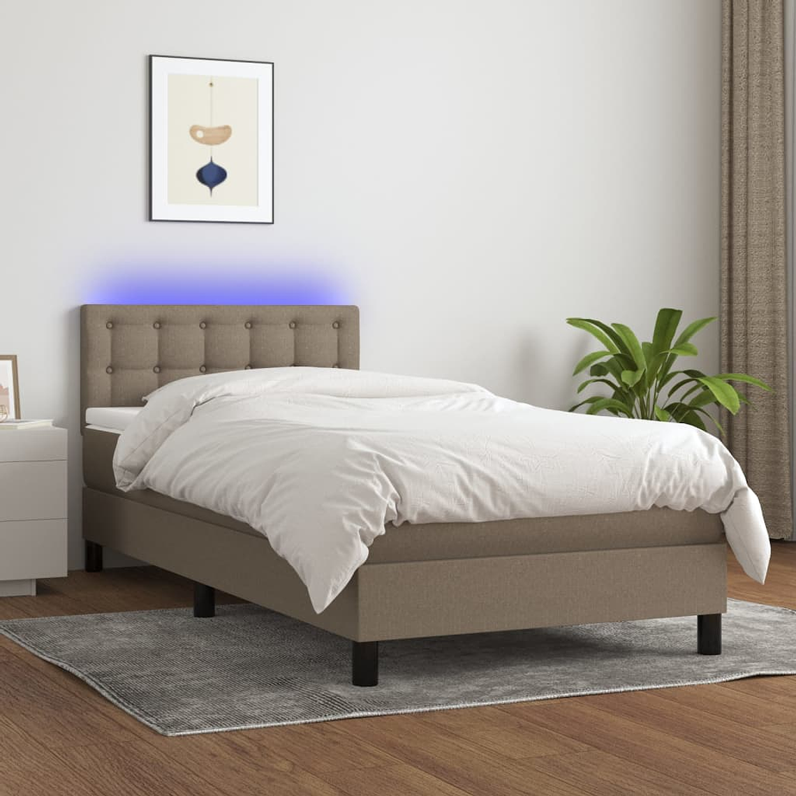vidaXL Cama box spring + colchão/LED 90x200cm tecido cinza-acastanhado 1
