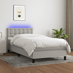 vidaXL Cama box spring c/ colchão e LED 100x200 cm tecido cinza-claro