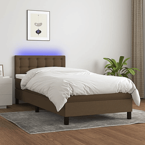 vidaXL Cama box spring c/ colchão/LED 100x200cm tecido castanho-escuro