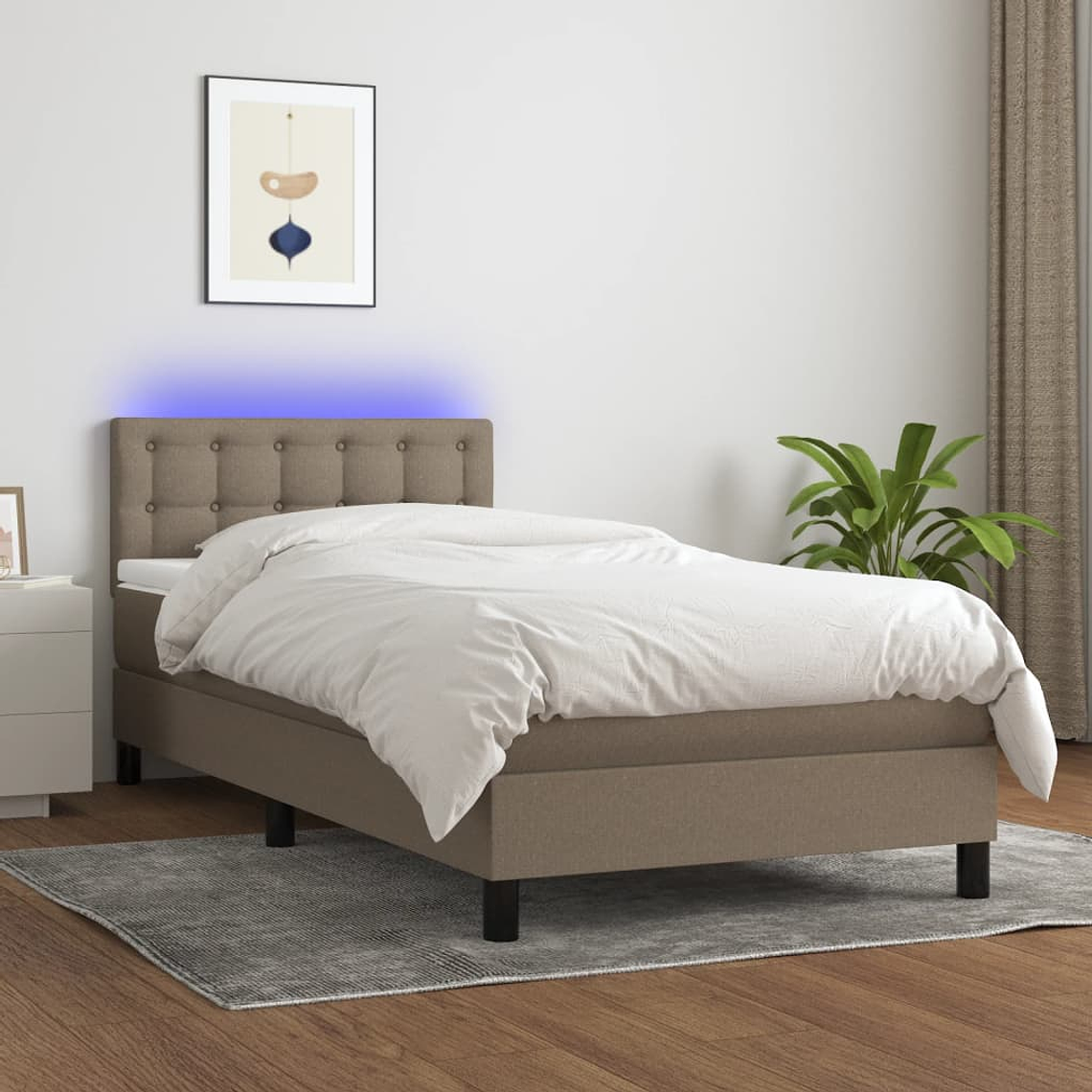 vidaXL Cama box spring colchão/LED 100x200cm tecido cinza-acastanhado 1