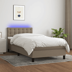 vidaXL Cama box spring colchão/LED 100x200cm tecido cinza-acastanhado