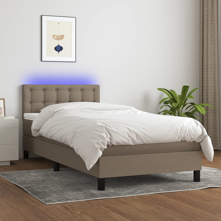 vidaXL Cama box spring colchão/LED 100x200cm tecido cinza-acastanhado 1