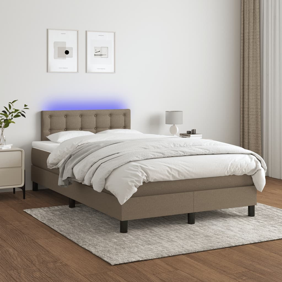 vidaXL Cama box spring colchão/LED 120x200cm tecido cinza-acastanhado 1