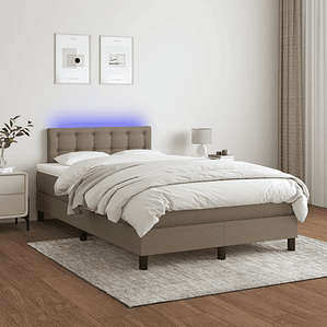 vidaXL Cama box spring colchão/LED 120x200cm tecido cinza-acastanhado