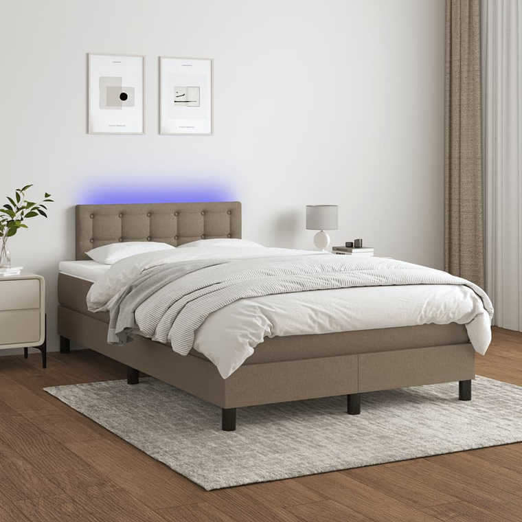 vidaXL Cama box spring colchão/LED 120x200cm tecido cinza-acastanhado 1