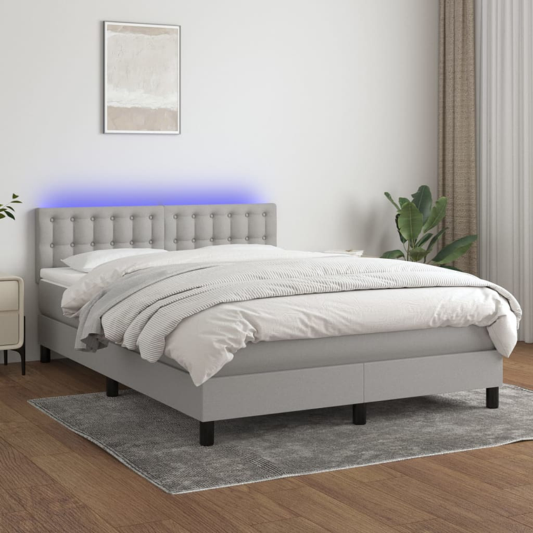 vidaXL Cama box spring c/ colchão e LED 140x200 cm tecido cinza-claro 1