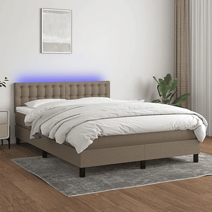vidaXL Cama box spring colchão/LED 140x200 cm tecido cinza-acastanhado