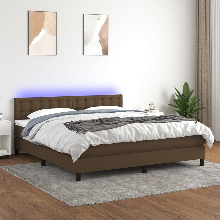 vidaXL Cama box spring c/ colchão/LED 160x200cm tecido castanho-escuro 1