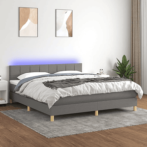 vidaXL Cama box spring c/ colchão e LED 180x200 cm tecido cinza-escuro