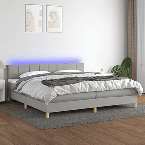 vidaXL Cama box spring c/ colchão e LED 200x200 cm tecido cinza-claro