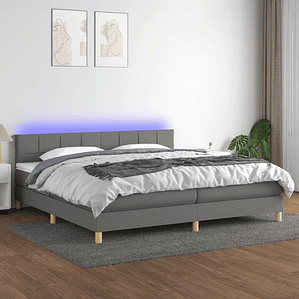 vidaXL Cama box spring c/ colchão e LED 200x200 cm tecido cinza-escuro