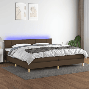 vidaXL Cama box spring c/ colchão/LED 200x200cm tecido castanho-escuro