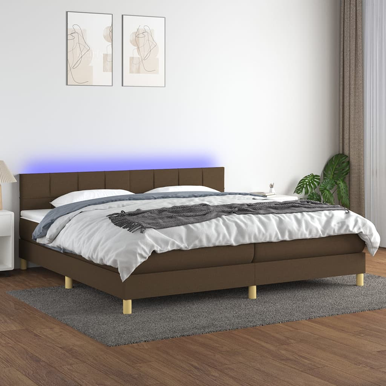 vidaXL Cama box spring c/ colchão/LED 200x200cm tecido castanho-escuro 1