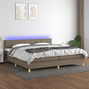 vidaXL Cama box spring colchão/LED 200x200cm tecido cinza-acastanhado