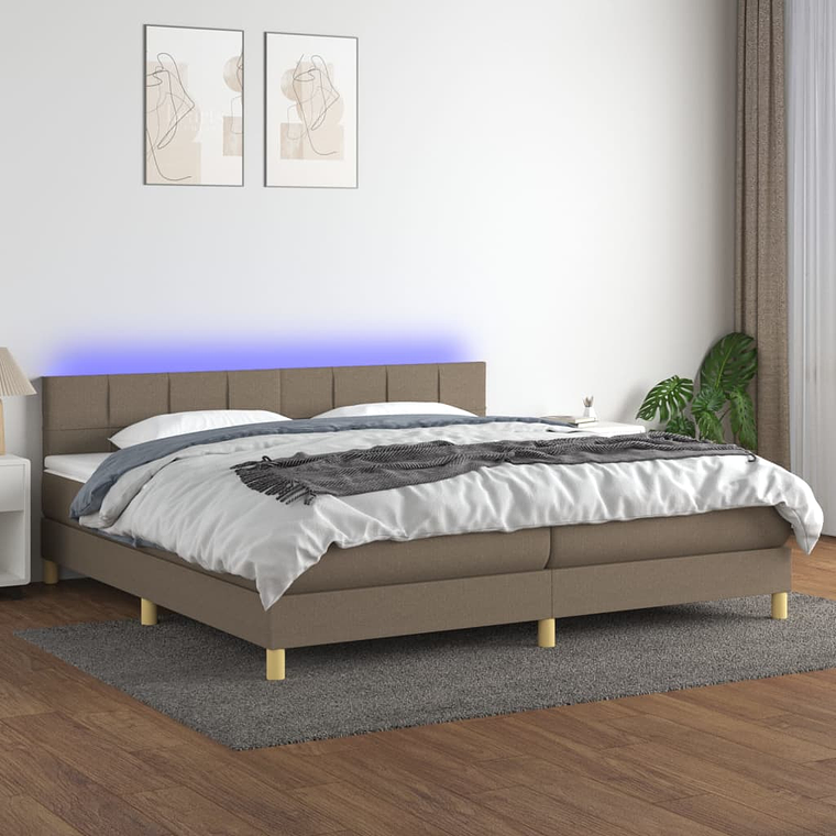 vidaXL Cama box spring colchão/LED 200x200cm tecido cinza-acastanhado 1