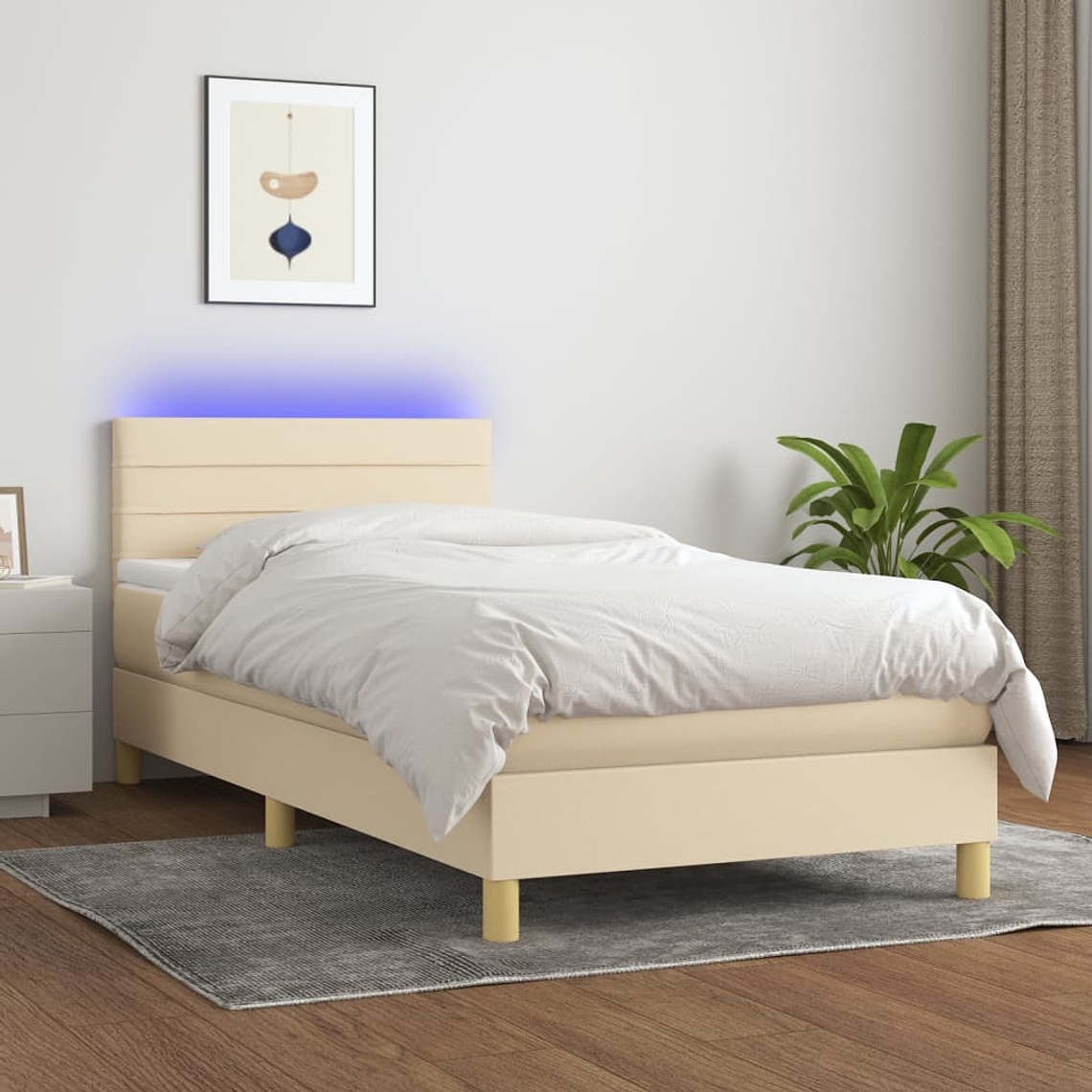 vidaXL Cama box spring c/ colchão e LED 80x200 cm tecido cor creme 1