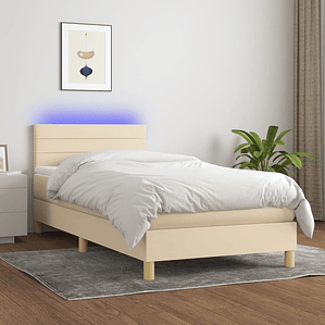 vidaXL Cama box spring c/ colchão e LED 80x200 cm tecido cor creme