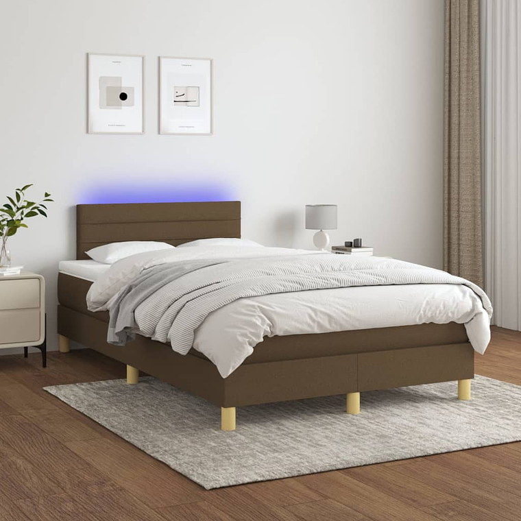 vidaXL Cama box spring c/ colchão/LED 120x200cm tecido castanho-escuro 1