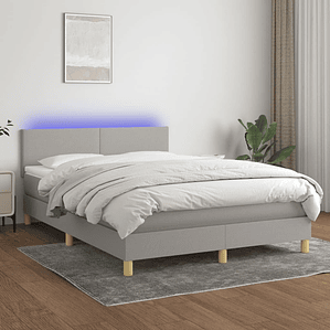 vidaXL Cama box spring c/ colchão e LED 140x190 cm tecido cinza-claro