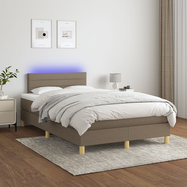 vidaXL Cama box spring colchão/LED 120x200cm tecido cinza-acastanhado 1