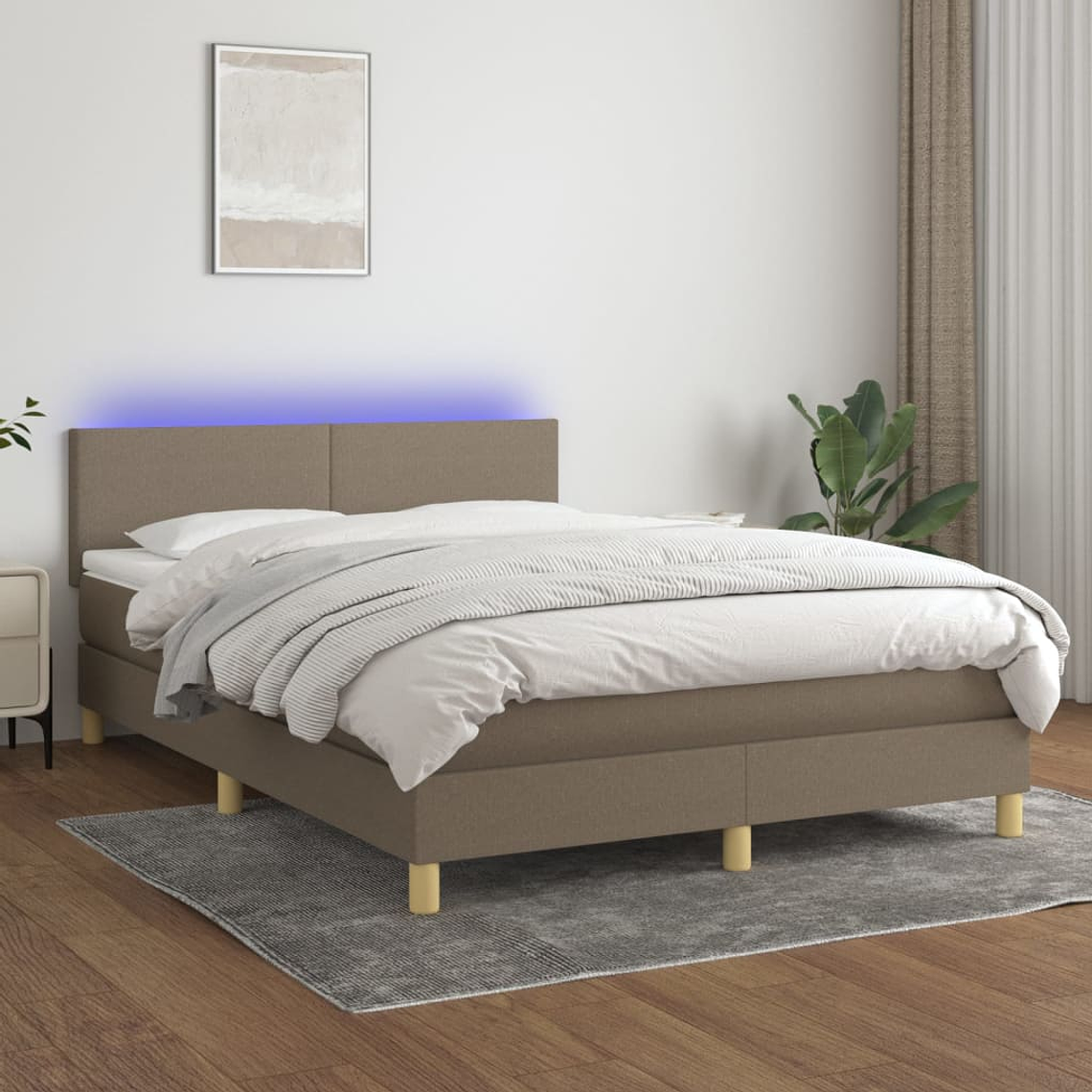 vidaXL Cama box spring colchão/LED 140x190cm tecido cinza-acastanhado 1