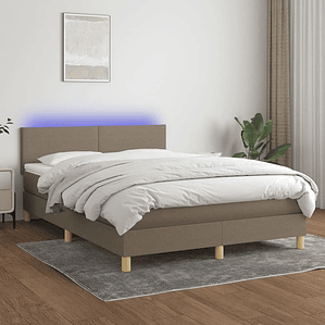 vidaXL Cama box spring colchão/LED 140x190cm tecido cinza-acastanhado