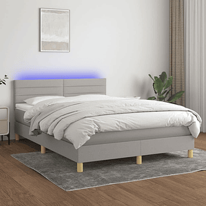 vidaXL Cama box spring c/ colchão e LED 140x200 cm tecido cinza-claro
