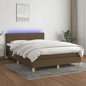 vidaXL Cama box spring c/ colchão/LED 140x200cm tecido castanho-escuro