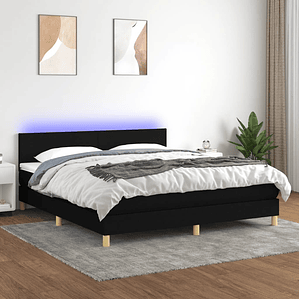 vidaXL Cama box spring c/ colchão e LED 160x200 cm tecido preto
