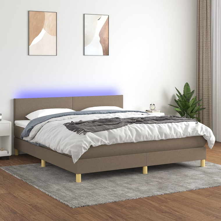 vidaXL Cama box spring colchão/LED 160x200 cm tecido cinza-acastanhado 1
