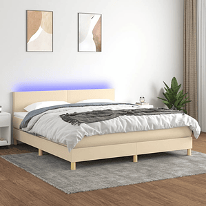 vidaXL Cama box spring c/ colchão e LED 160x200 cm tecido cor creme